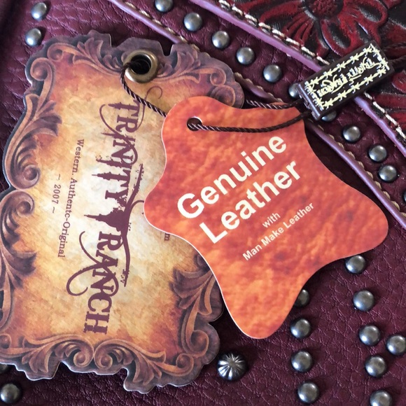 NWT Trinity Ranch Wedtern Tooled Studded Turquoise Shoulder Bag Merlot - Picture 2 of 16